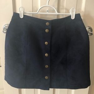 Navy Suade Button Up Skirt